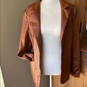 Love Tree Cognac Faux Leather Blazer Jacket